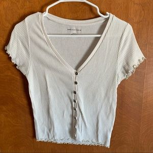 American Eagle Button Up Lettuce Trim Top